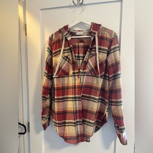 Columbia Plaid Hooded Flannel Shirt